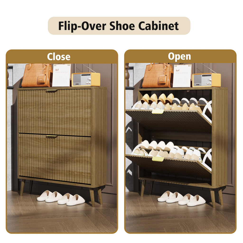 Narrow Shoe Storage Cabinet, Shoe Cabinet with 4 Flip Drawers, Freestanding Shoe Organizer with Legs, Slim Shoe Rack