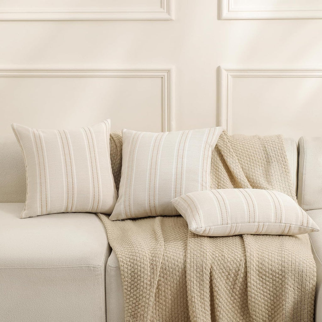 Stripe Throw Pillow Covers 12x24 Lumbar Khaki Farmhouse Pillow Covers
