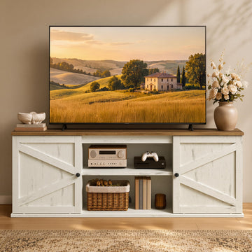 Farmhouse TV Stand for 80'' TV, Media Console, Sliding Barn Doors