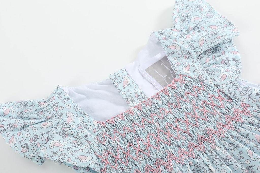 Baby Girls Smocked Flutter Romper Cotton Floral Bubble One Piece Infant Toddler Outfit with Snaps Summer Wear