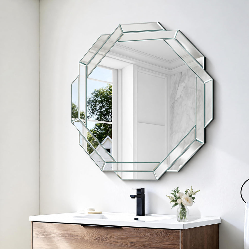 Bathroom Mirror-28"X28" Wall Mirrors Decorative, Beveled Edge Frameless Mirror for Wall Bathroom, Vanity Room