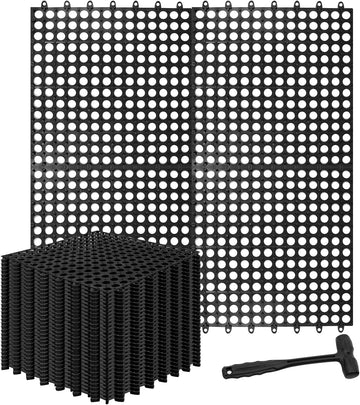 30 Pack Drainage Interlocking Tiles, 12"x12" Modular Interlocking Floor Tiles with 1 Pc Plastic Hammer Non Slip Rubber