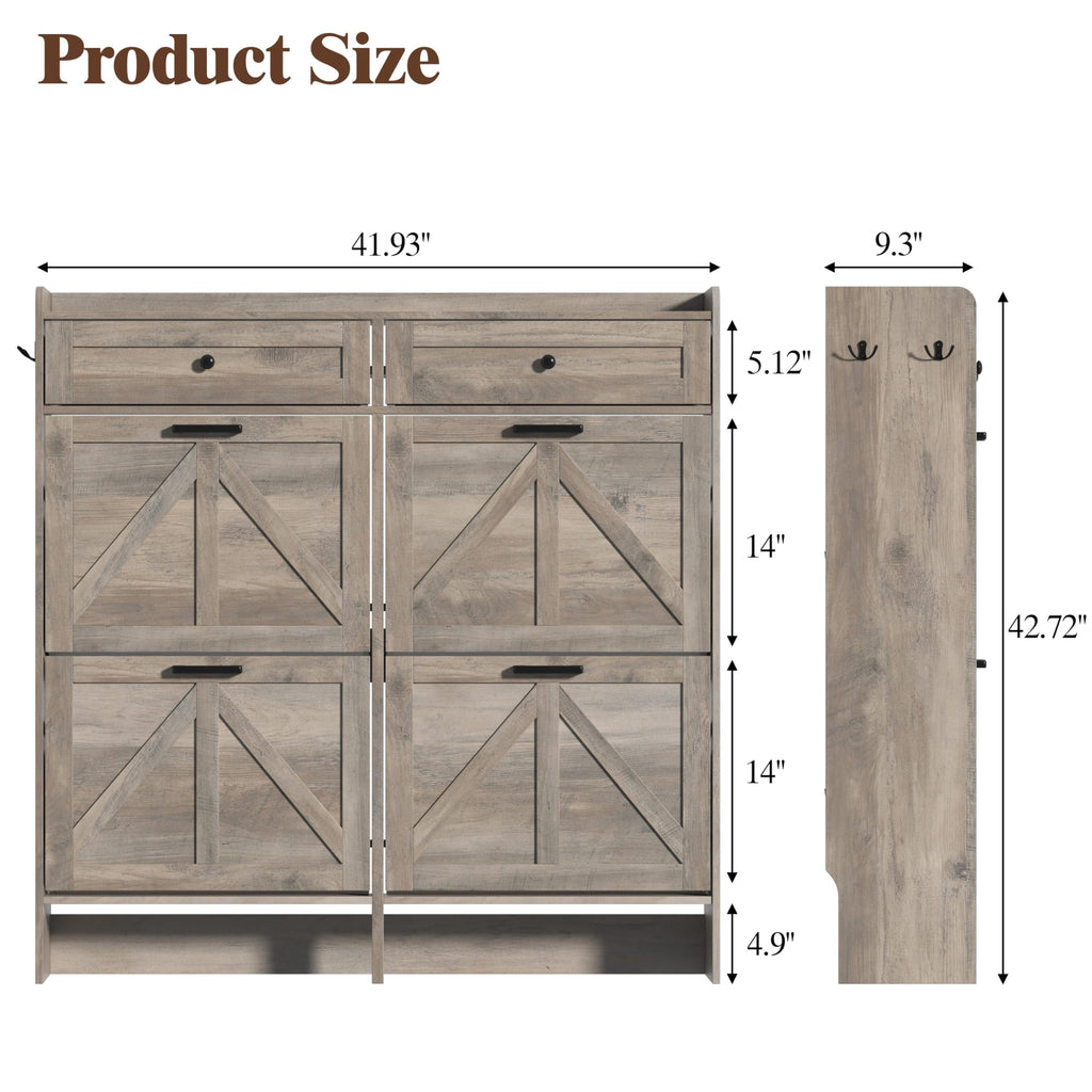Shoe Cabinet with 4 Flip Drawers & 2 Storage Drawers, Rustic Farmhouse Narrow Shoe Organizer Cabinet, Slim Shoe Rack