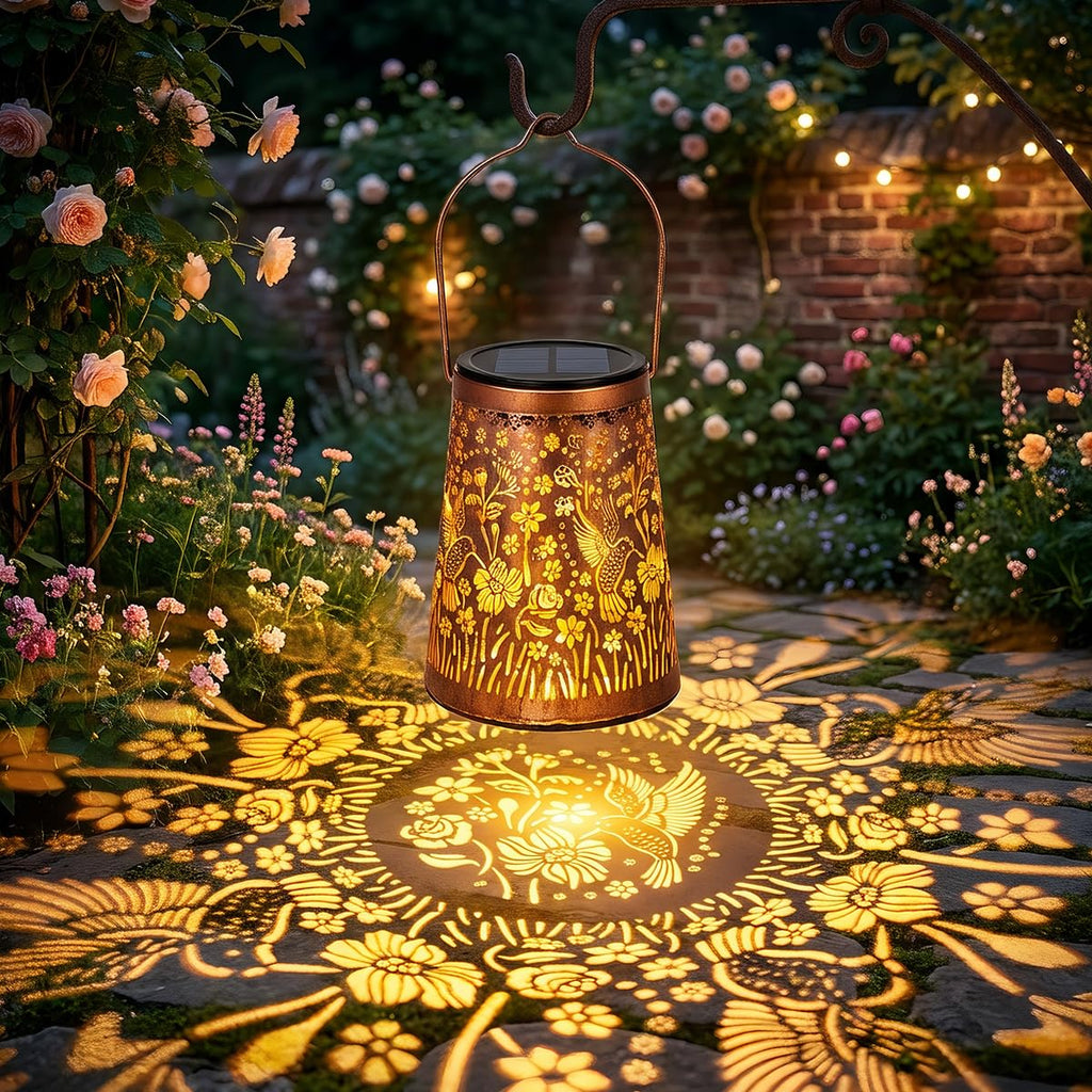 Hummingbird Solar Lanterns, Hanging Garden Lights, 2 Pack, Copper