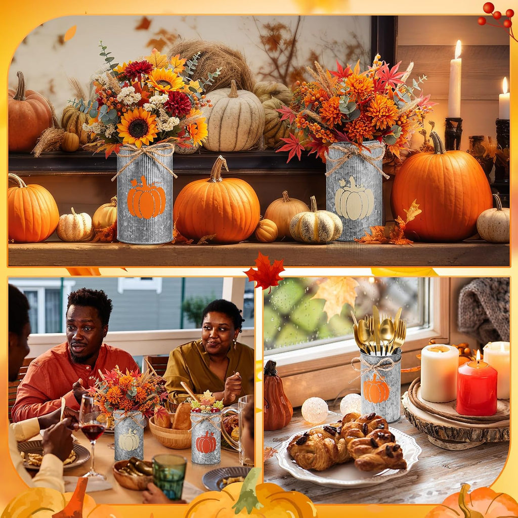 Fall Table Centerpiece Pumpkin Vases Thanksgiving Decor Galvanized Metal Vases for Flowers Farmhouse Mason Jars - Set of 6