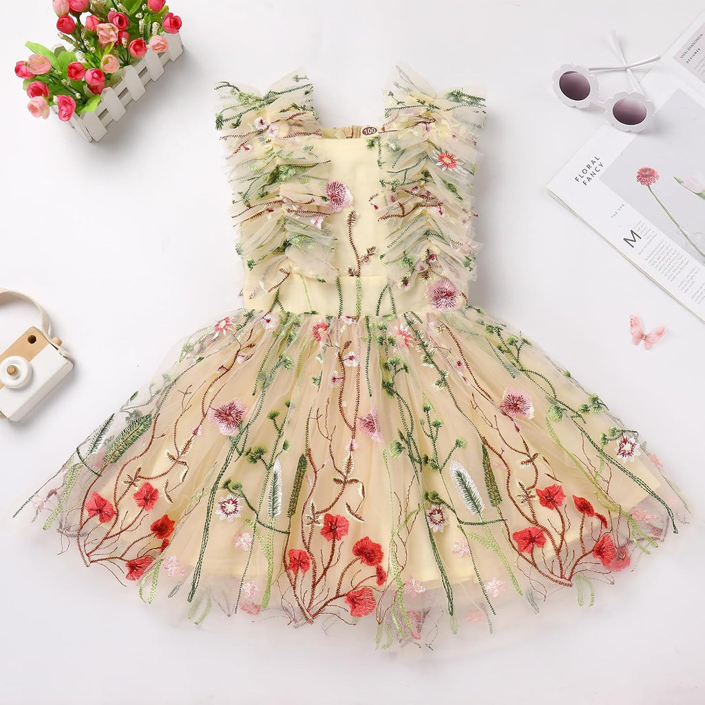 Girls Birthday Party Dress Ruffle Sleeve Sequin Dots Floral Tulle Princess Wedding Pageant Formal Bance Gown