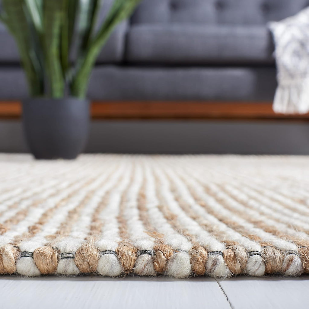 Natural Fiber Collection Area Rug - 4' Square, Natural & Beige, Handmade Farmhouse Jute & Wool, Ideal for High