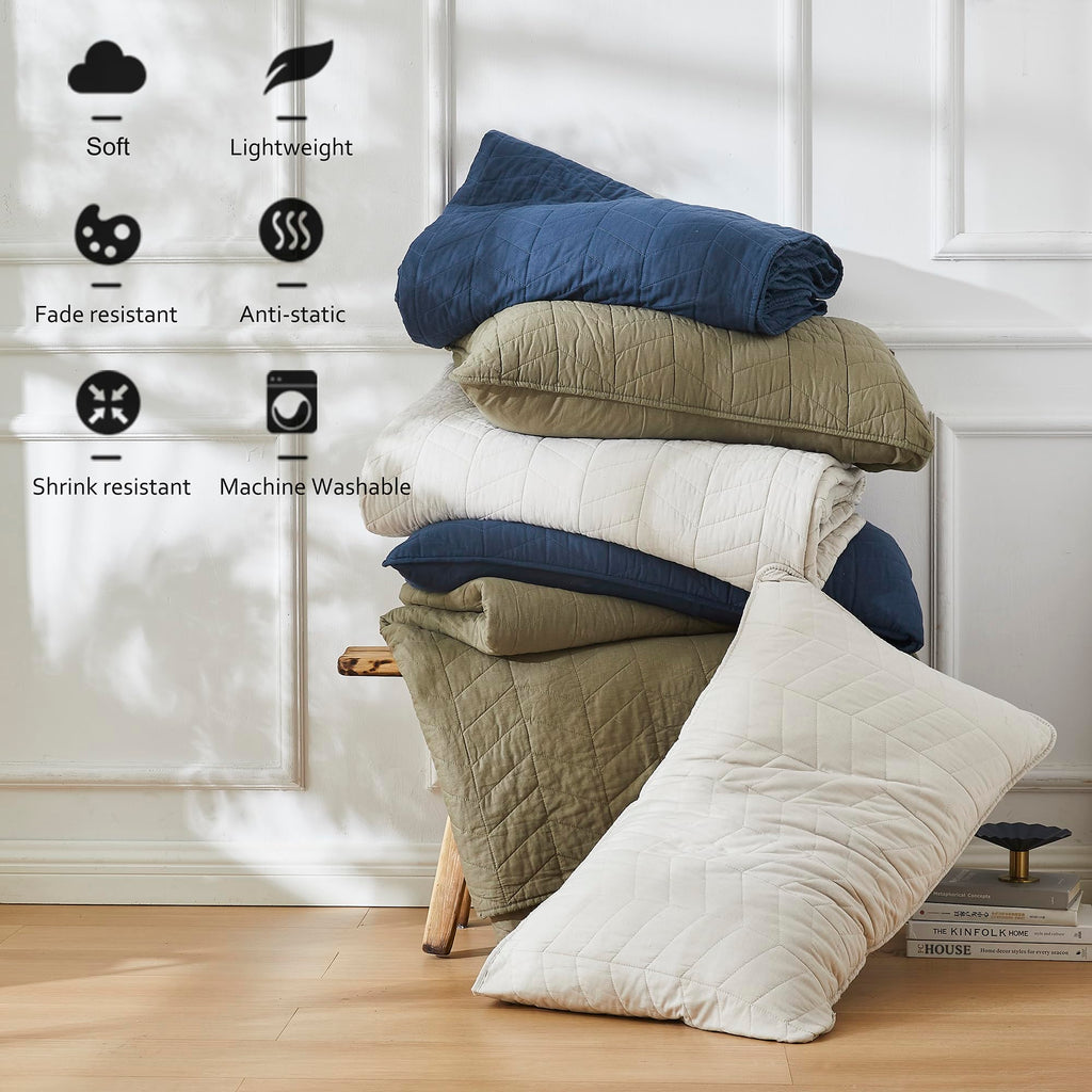 Navy Blue 100% Cotton Quilt California Bedding Sets with Pillow Shams, Oversized Lightweight Soft