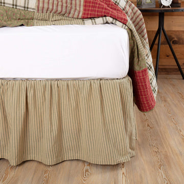 Prairie Winds Skirt King Size Gathered Farmhouse Striped Dust Ruffle in Sage Green and Tan Bedding Accessory, 78x80x16