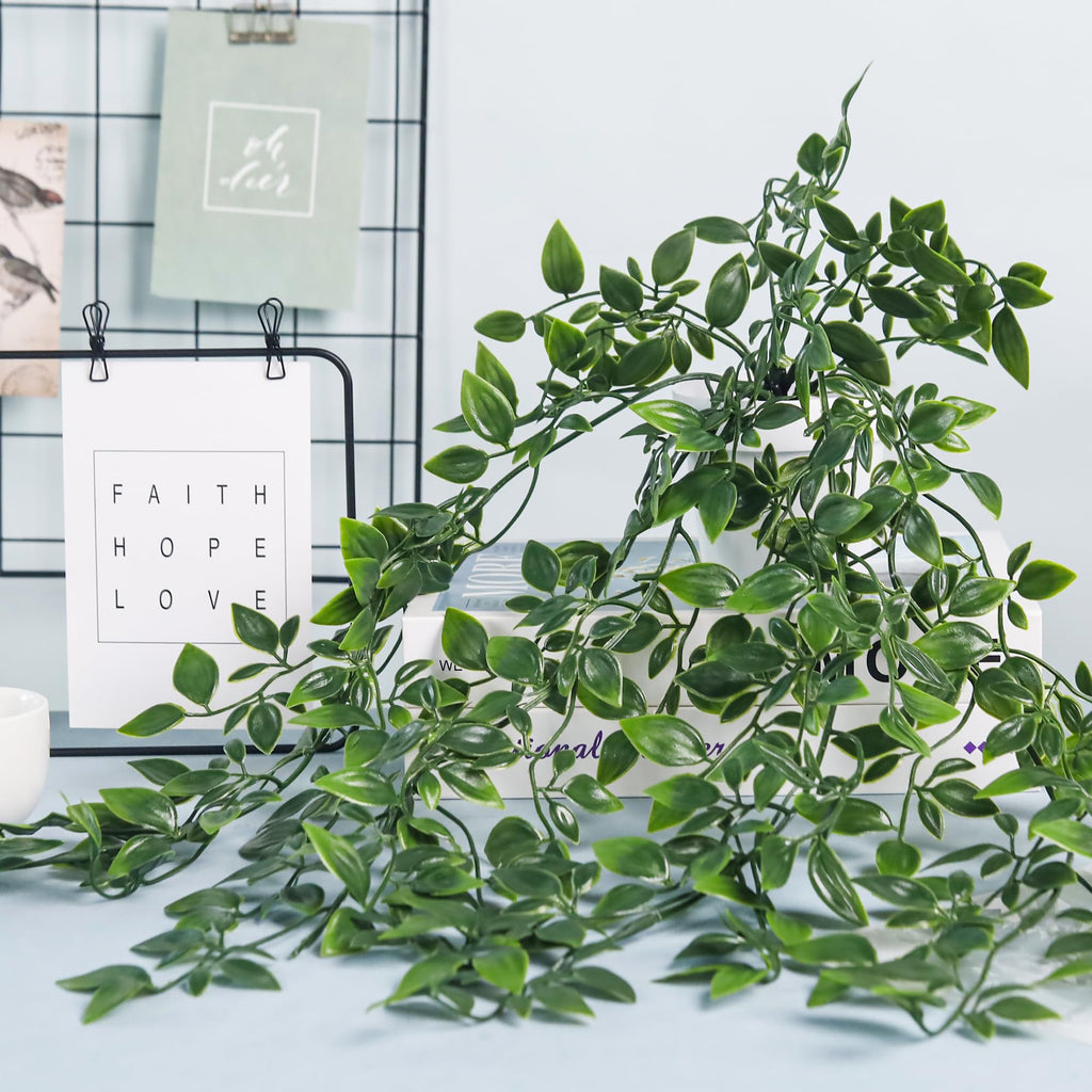 2Pcs Fake Hanging Plants Artificial in White Pots Decor