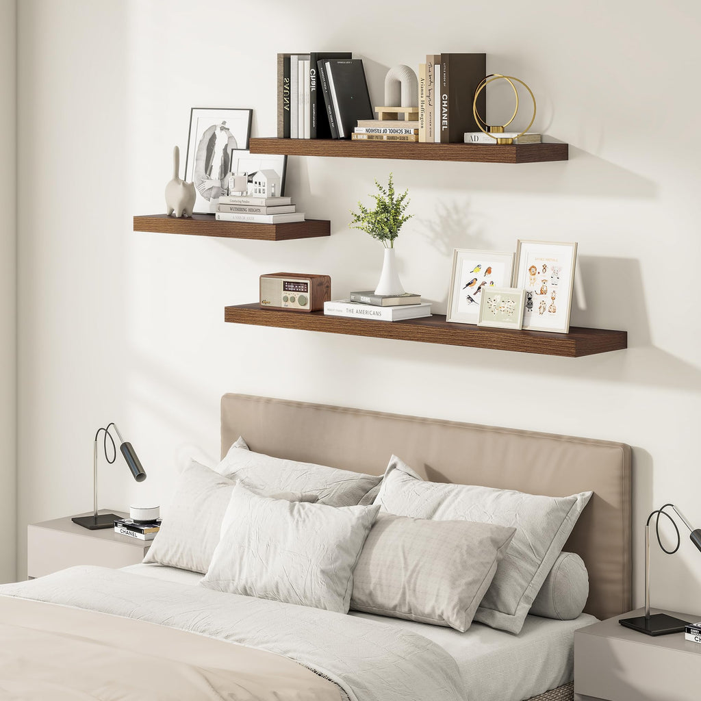 Walnut Floating Shelves for Wall 12 Inch Deep, 36" X 12" X 2" Floating Shelf, 2 Inch Thick Shelf Bathroom Bedroom