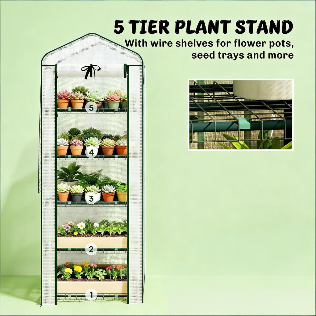 Portable Greenhouses for Outdoors, Mini Greenhouse with 5-Tier Shelf, | Portable outdoor greenhouse with double-layer