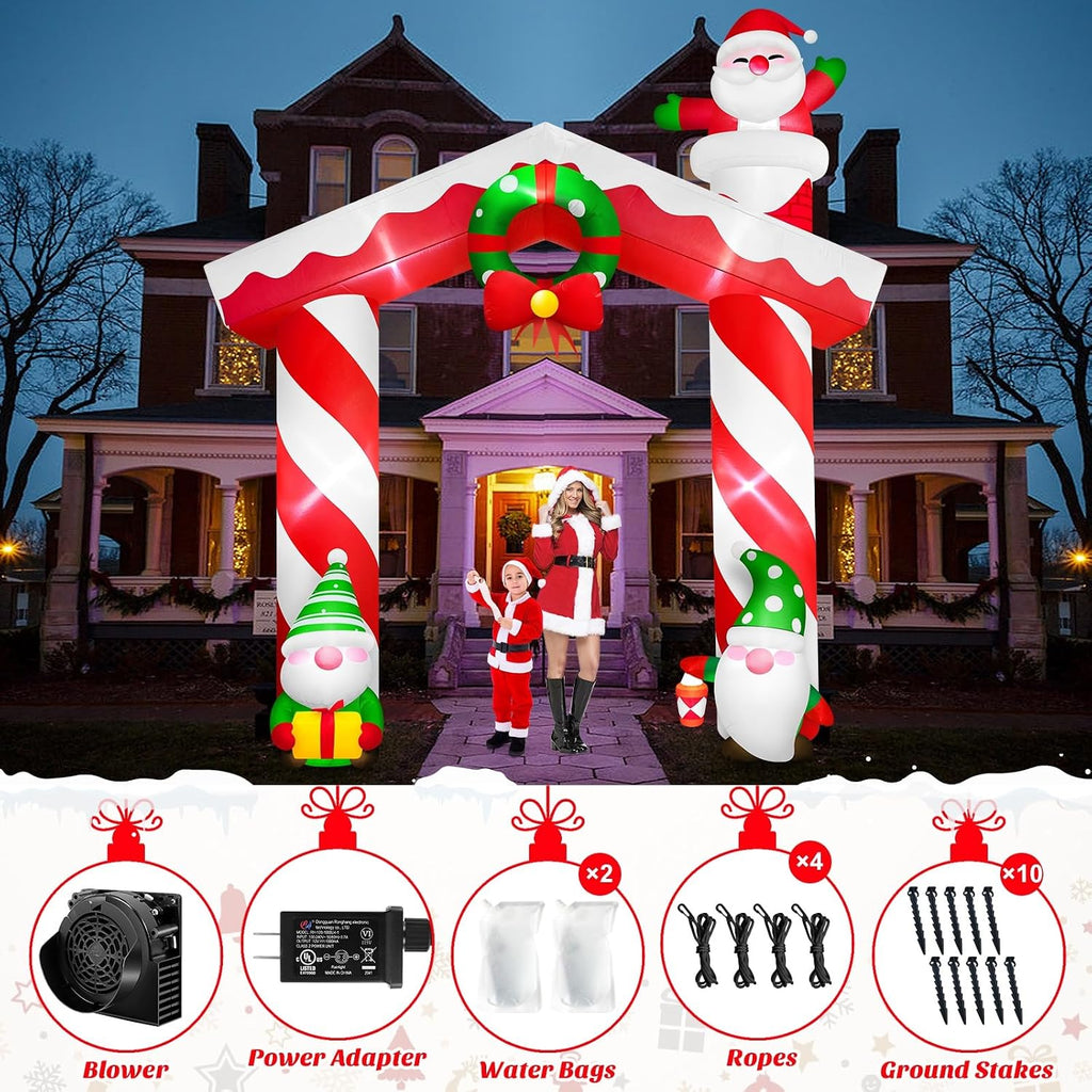 10FT Christmas Inflatable Gnomes and Santa Arch Outdoor Decoration