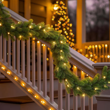 9FT Pre-Lit Christmas Garland, Lighted Norfolk Pine Garland