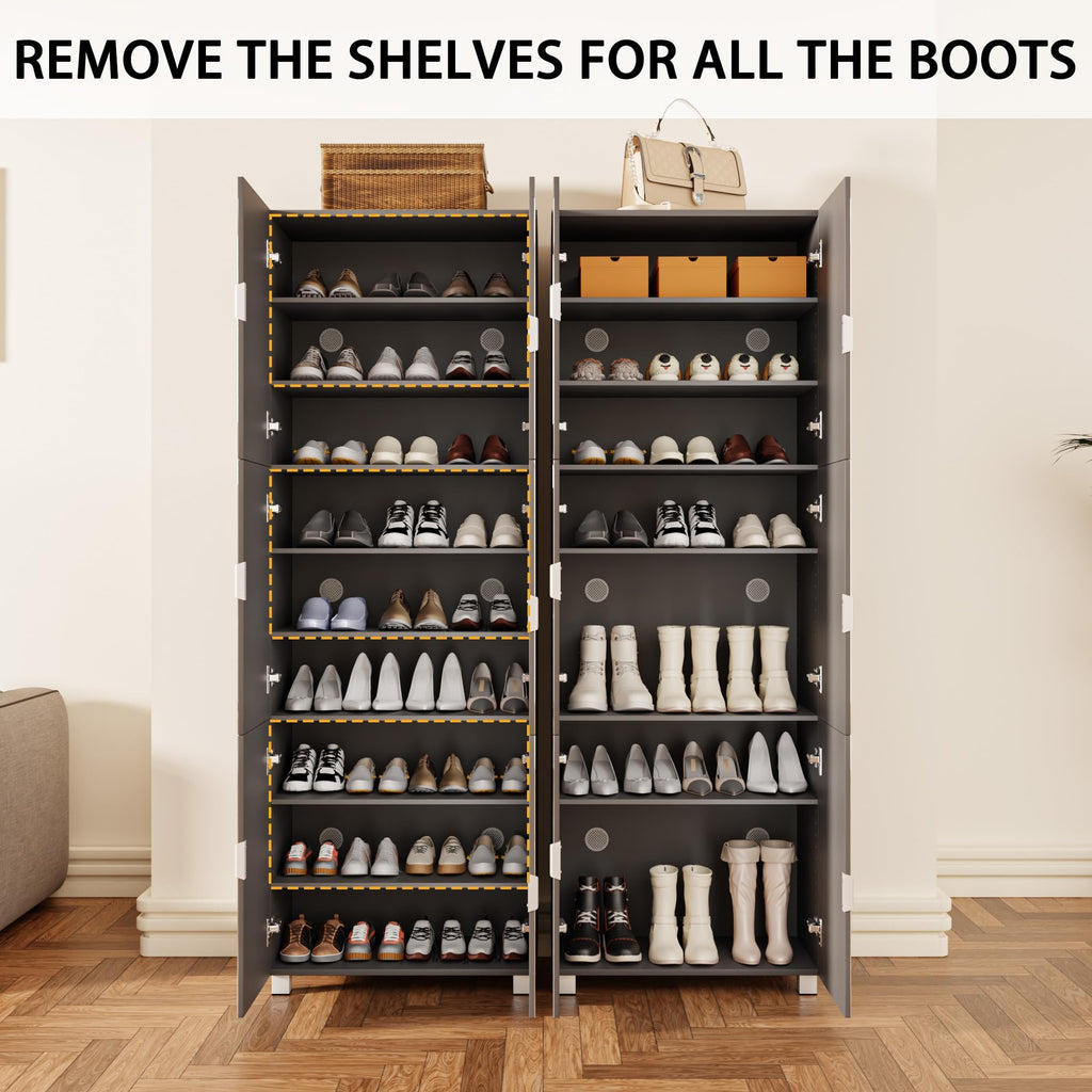 72" Mirror Shoe Cabinet with 6 Doors, Adjustable Shelves