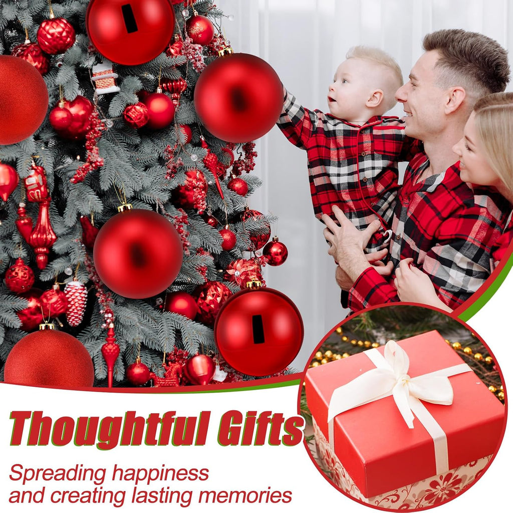 6 Pcs Extra Large Christmas Ball Ornaments 8'' Shatterproof, Red