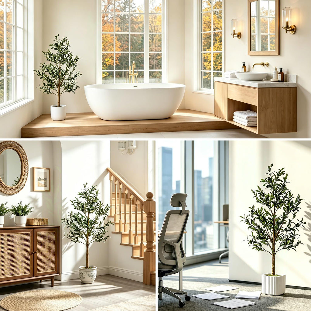 Olive Trees Artificial Indoor: 4FT Faux Olive Tree with White Tall Planter & Moss, Large Fake Plants with Natural