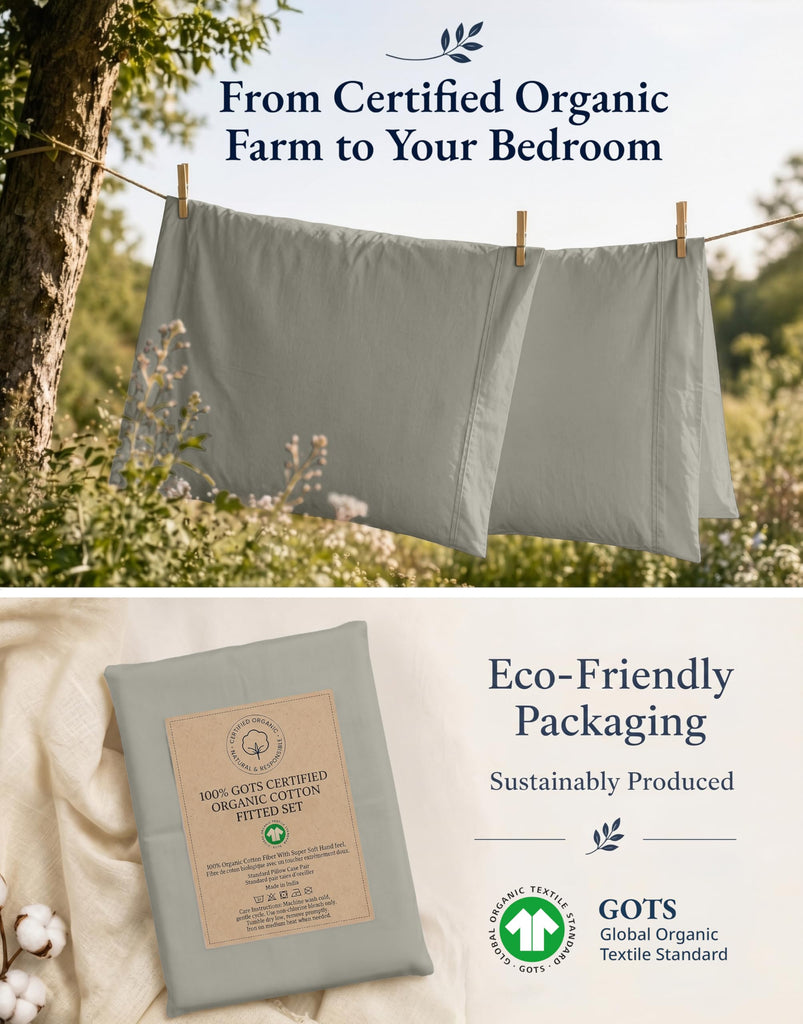 Full Fitted Sheet & Pillowcases (No Flat Sheet) - 100% Organic Cotton Soft & Breathable Percale Weave Fitted Sheet