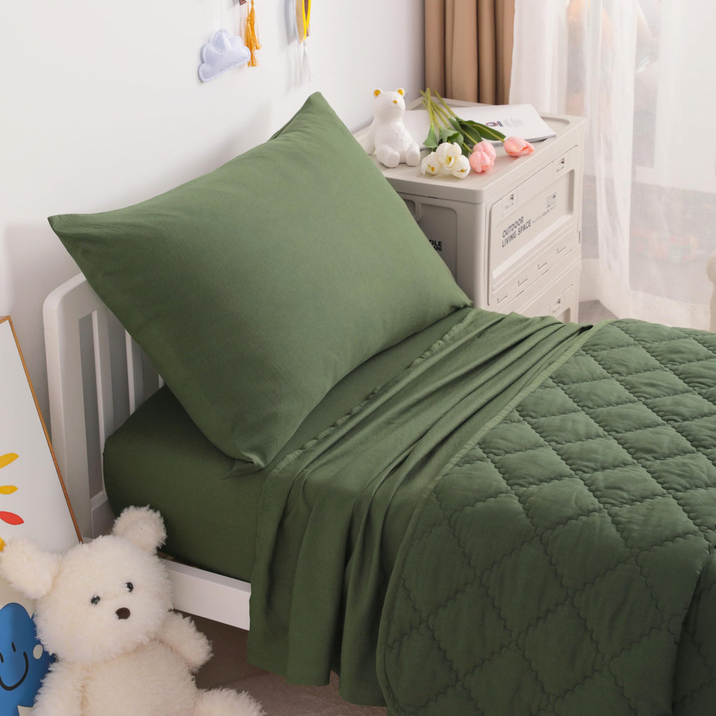 Toddler Microfiber Bedding Set, 4 Piece, Olive Green