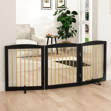 Freestanding Pet Gate for Dogs, Foldable Wooden Dog Gate, Indoor Dog Gate for Doorways, Stairs, Step Over Pet Puppy