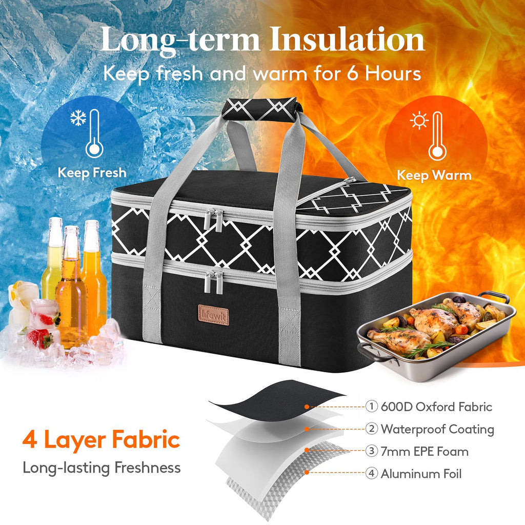Insulated Double Decker Casserole Carrier, Lasagna Lugger Holder