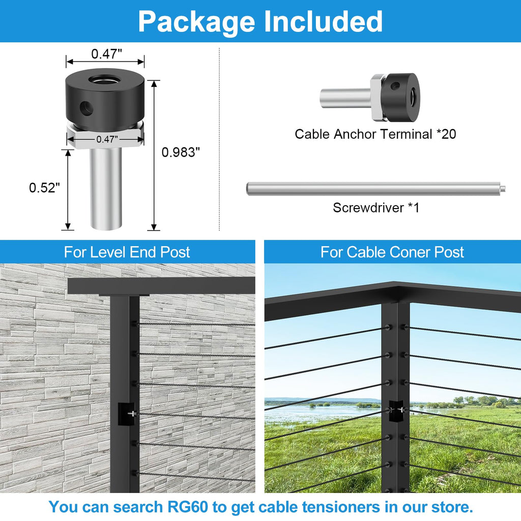 20 Pack 1/8" Cable Railing Terminal Ends, T316 Stainless Steel