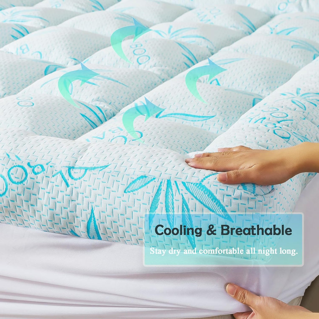 5 Inch Queen Mattress Topper Breathable Bamboo Viscose Air Layer,Memory Foam Mattress Topper Queen Size Blue.
