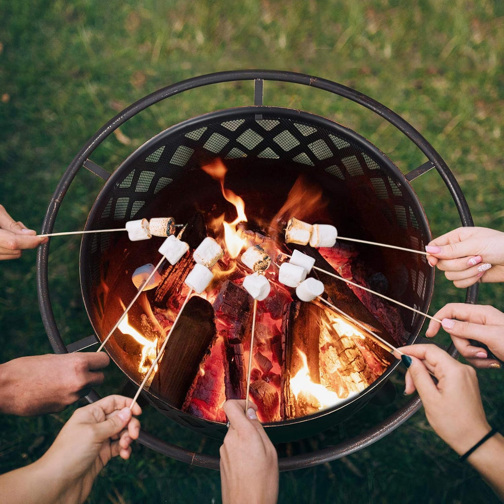 Fire Pit 36in Outdoor Wood Burning Fire Pits Wood Large Fire Bowl for Outside BBQ Bonfire Patio with Mesh Spark Screen, Poker and Rain Cover - Image 3