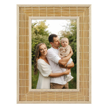 4x6 Bamboo Woven Picture Frame, Boho, Real Glass