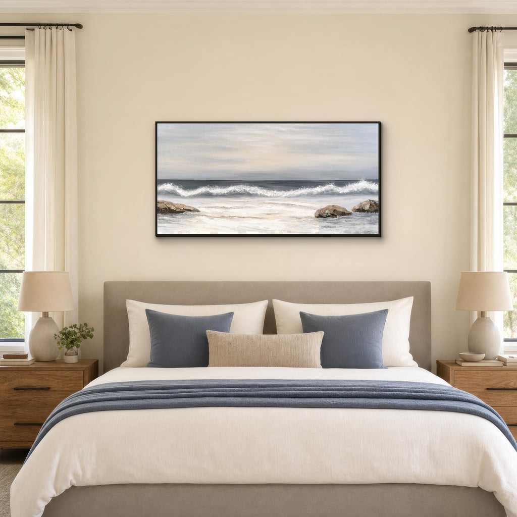 Framed Ocean Wave Canvas Wall Art, 48 x 24 Inches