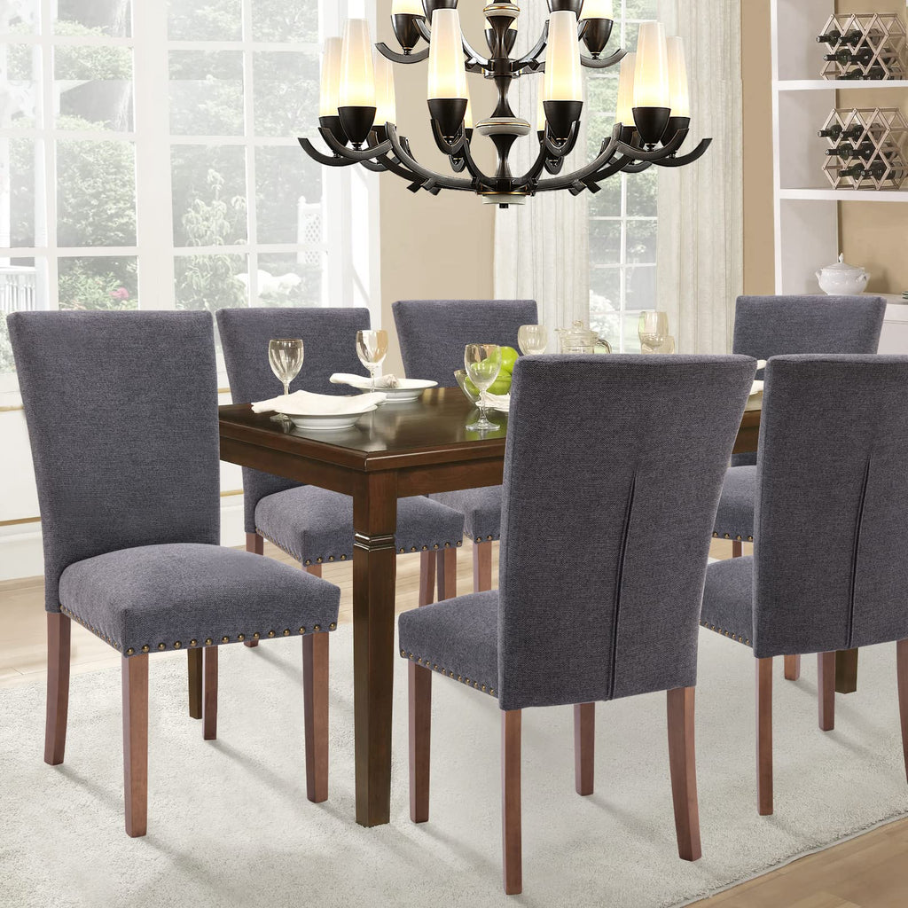 Parsons Dining Chairs Set of 4, Upholstered Nailhead Dining Room Kitchen Side Chair with Thick Cushions and Wood