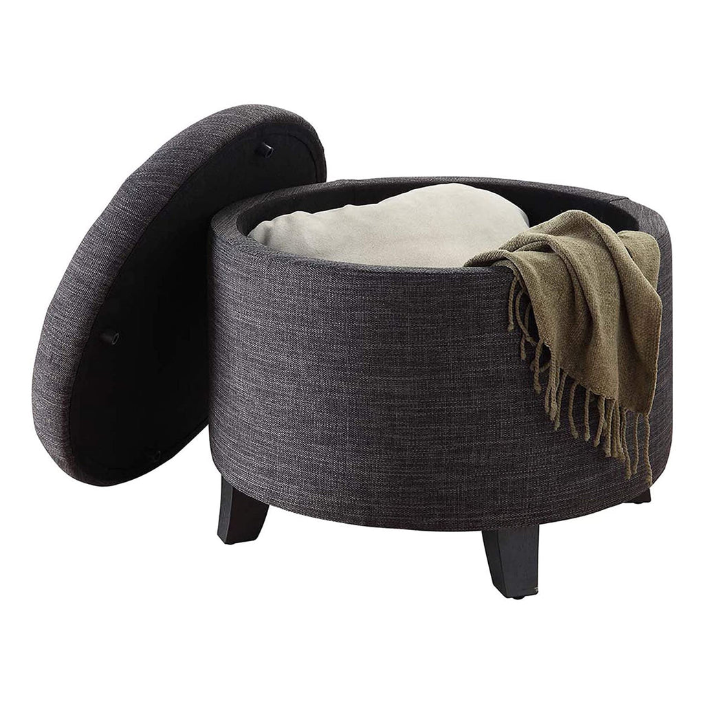 Designs4Comfort Round Storage Ottoman 19.75" - Versatile Contemporary Foot Stool, Den, Gray Fabric