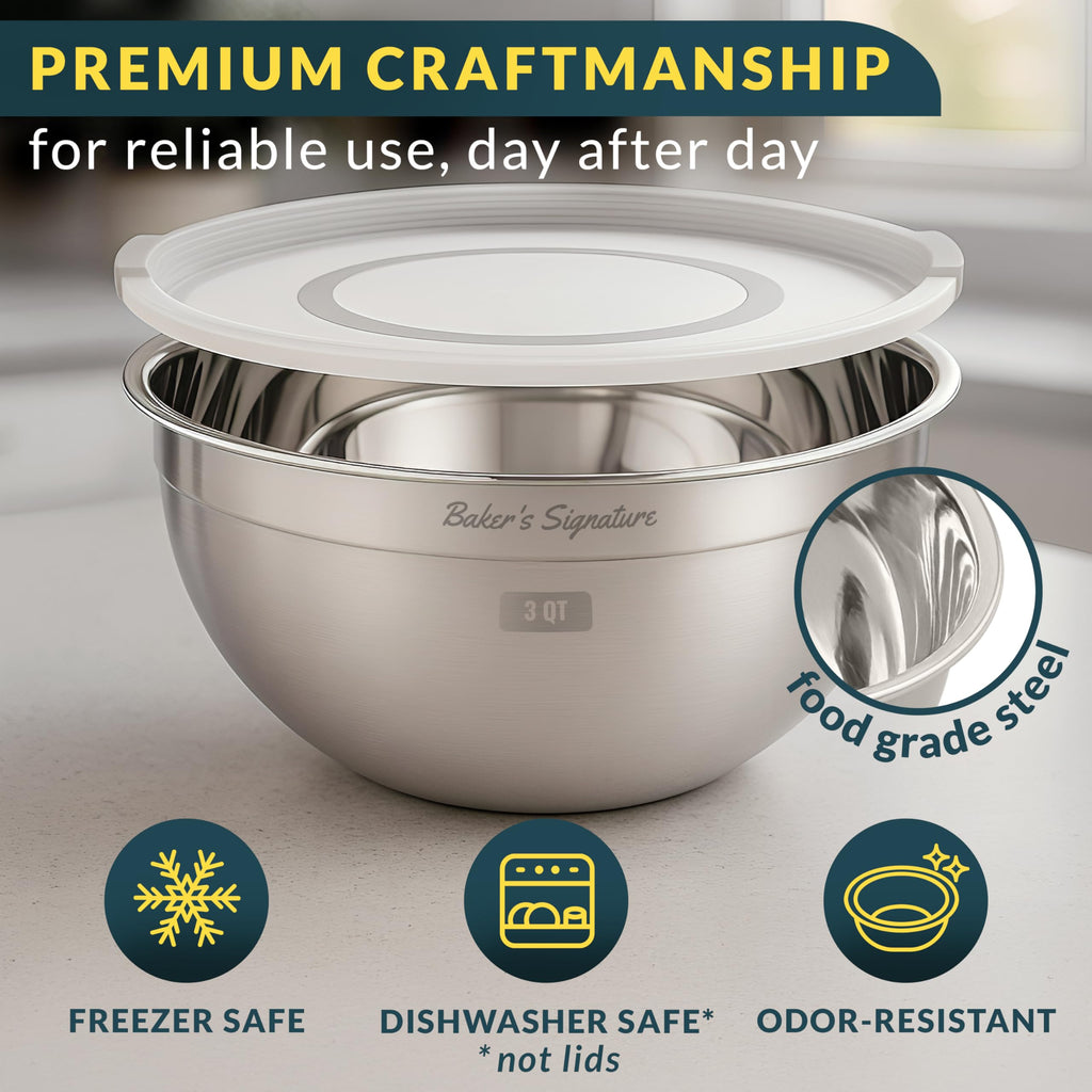 Stainless Steel Mixing Bowls with Lids Set of 5, Nesting Metal, 0.5-5 Qt
