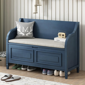Storage Bench with Safety Hinge Wooden Entryway Benches with Shoe Cabinets Under Seat Multifunctional Storage Bench