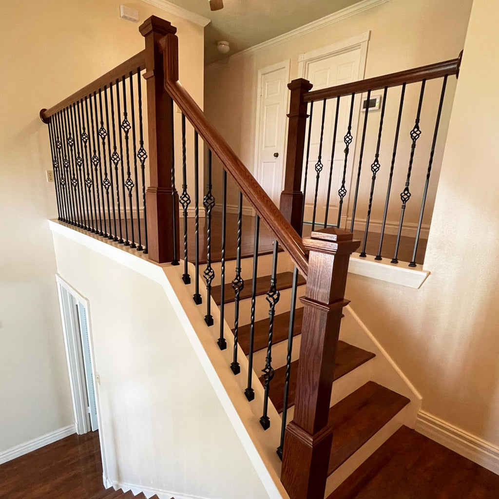 Stair Parts - Single Twist Iron Balusters (Box of 10) 1/2" Staircase Square Metal Spindles (Real Satin Black not