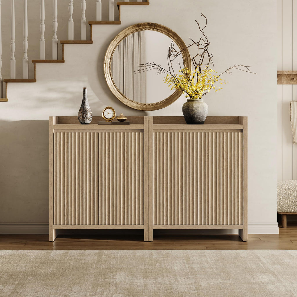 Fluted Shoe Storage Cabinet with Adjustable Shelves