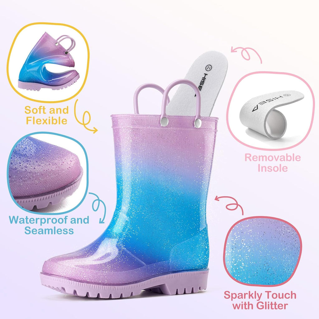 Toddlers Kids Rain Boots Sparkly Glitter Waterproof Rubber Mud Shoes