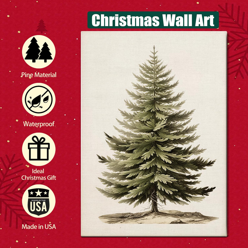 Vintage Christmas Tree Canvas Wall Art, Botanical Pine Tree Print Poster