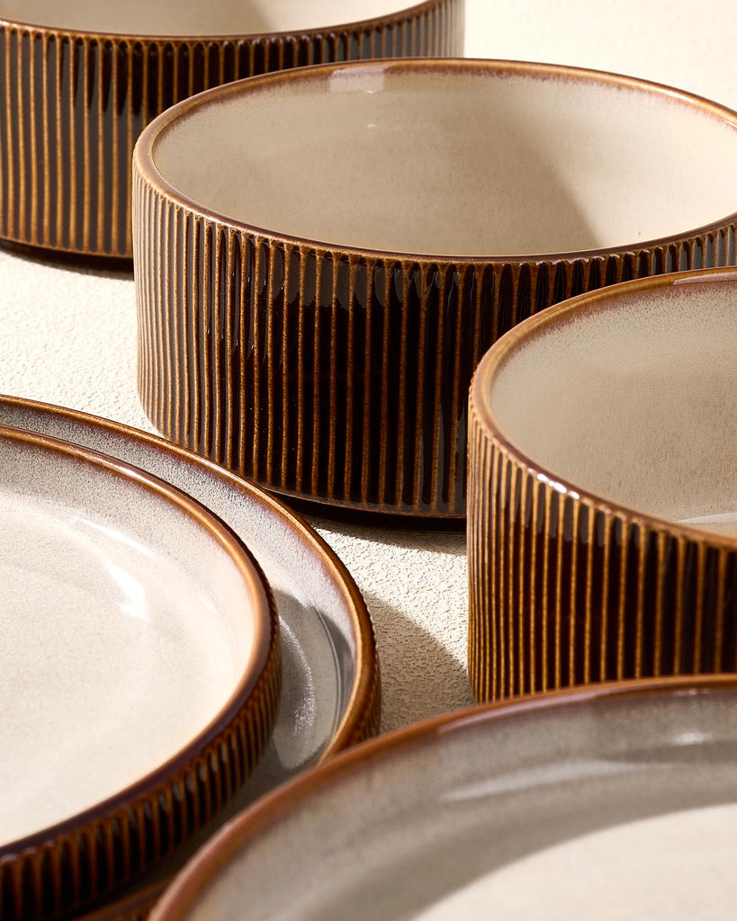 Dinnerware Set for 4, Reactive Glaze Plates and Bowls Sets