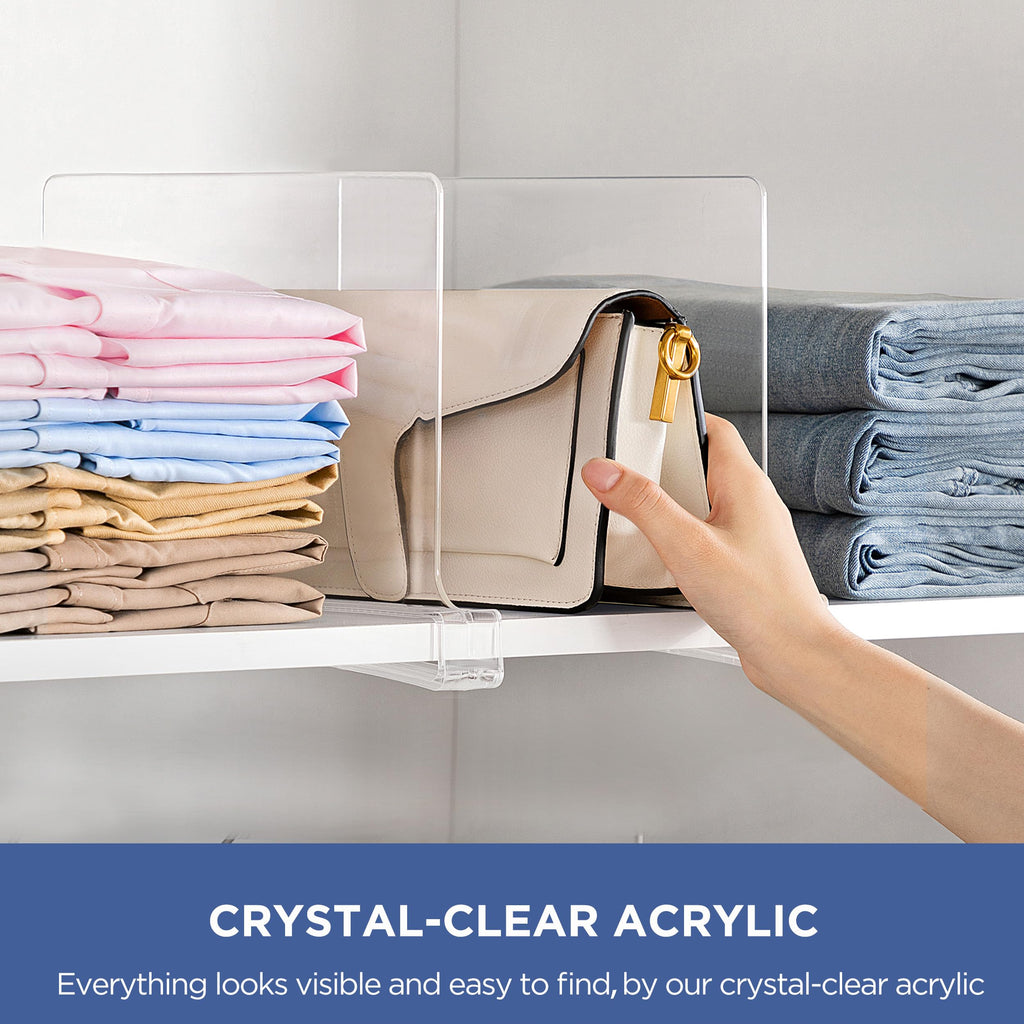 12 Inches Tall [Extra Tall Version] Clear Shelf Dividers, 6 Pack Purse Organizer for Closet Perfect for Sweater