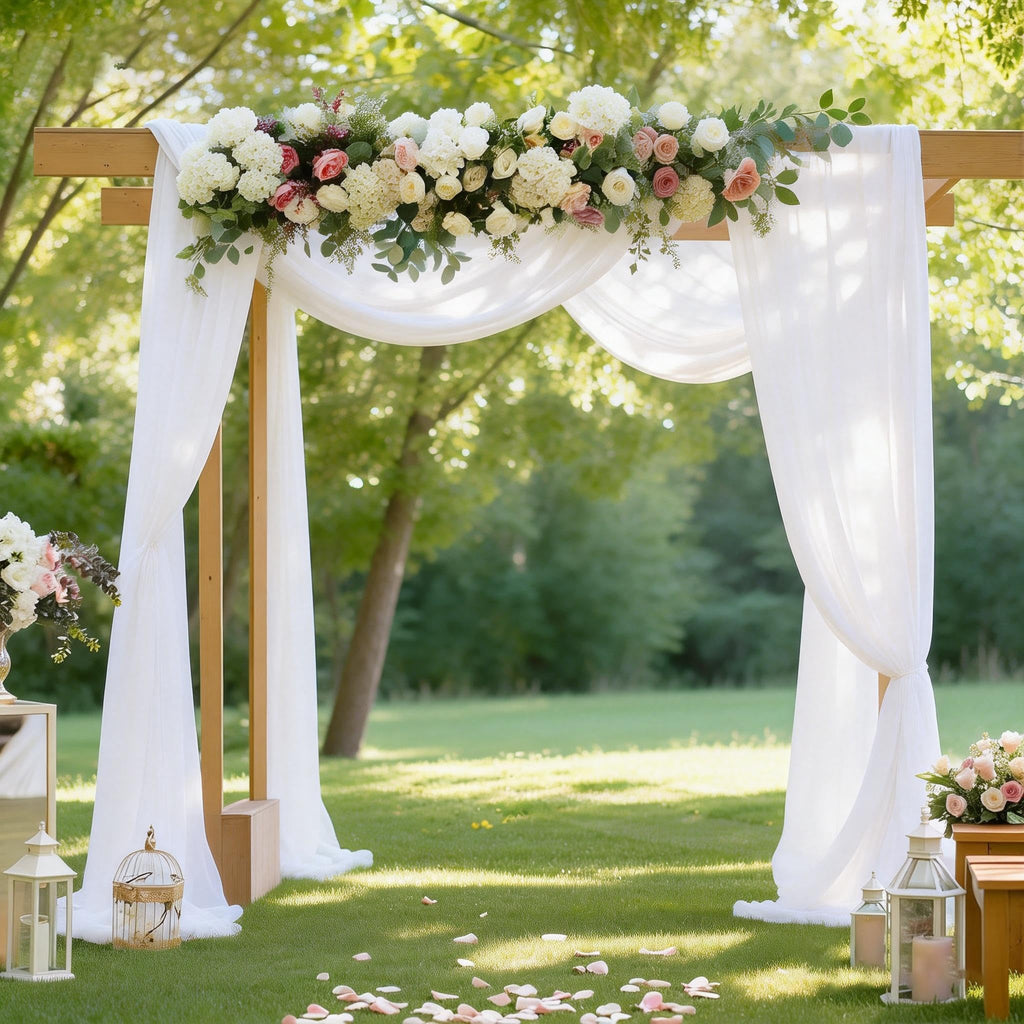 White Wedding Arch Draping Fabric, 2 Packs 29" x 20FT Sheer Fabric Arch Drapery Curtain Backdrop Ceiling Drapes for