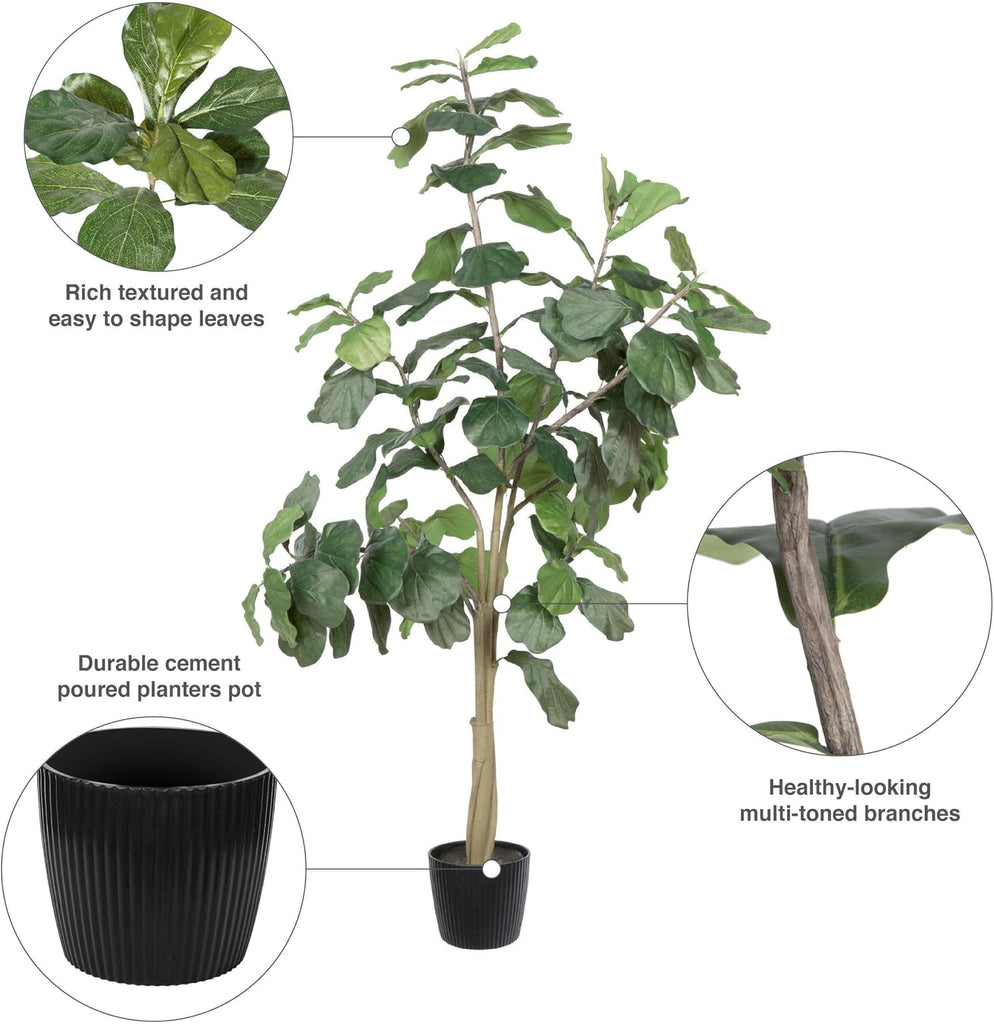 8ft Artificial Potted Fiddle Tree - 114 Large Fiddle Leaves - Green Silk - Artificial Indoor Fiddle Plant - Single
