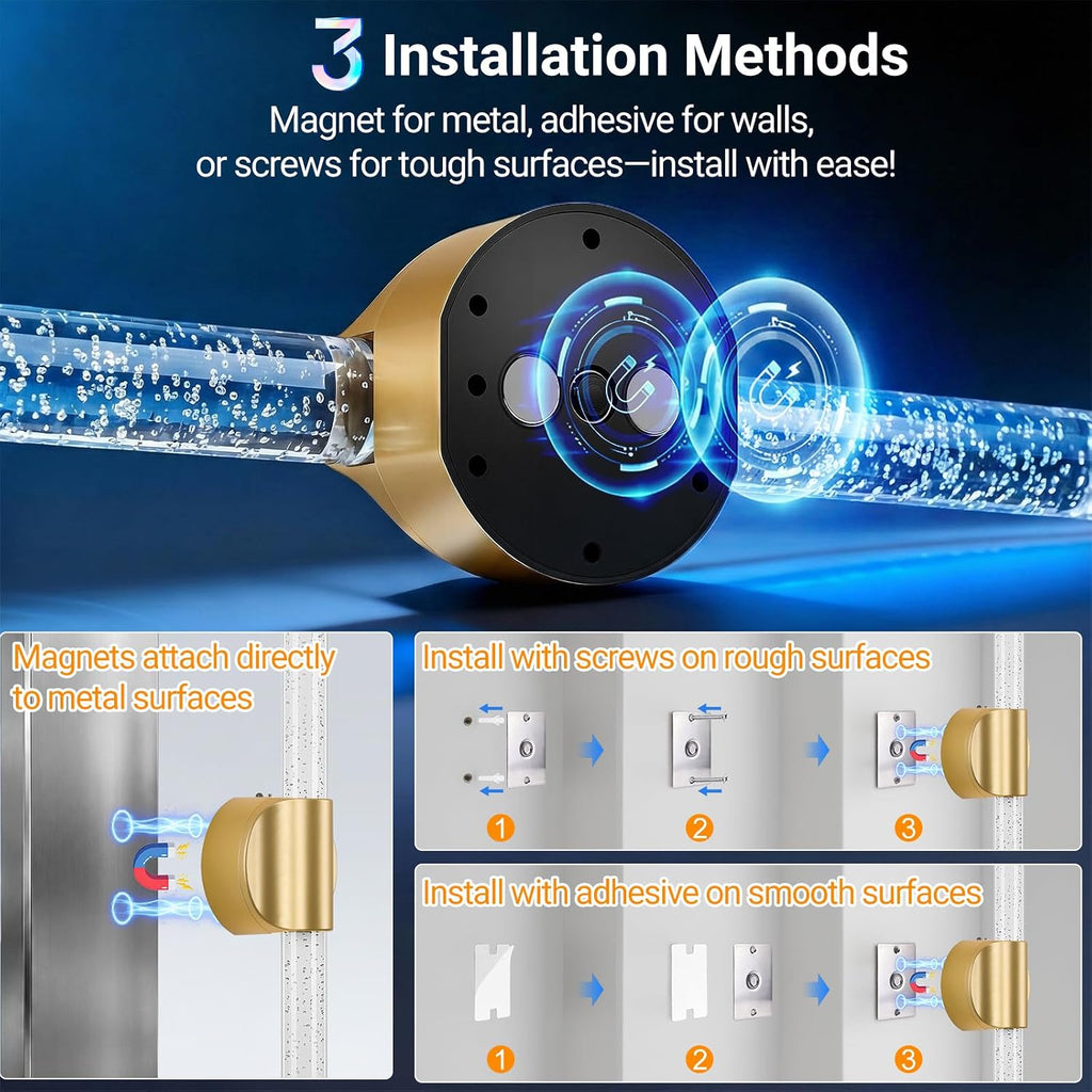 Peel and Stick on Gold Battery Operated Wall Sconces Set of 2, Rechargeable Magnetic Linear Wall Lights for Bedroom