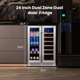 Wine and Beverage Refrigerator - 24 Inch Dual Zone Wine Fridge 60 Can & 20 Bottl