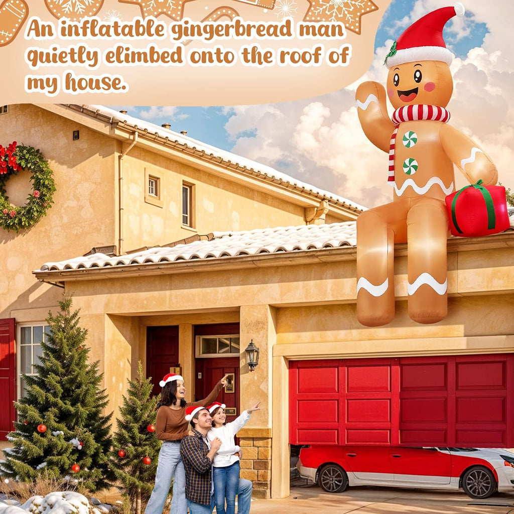 10FT Sitting Christmas Inflatable Gingerbread Man, Blow Up Yard Decorations