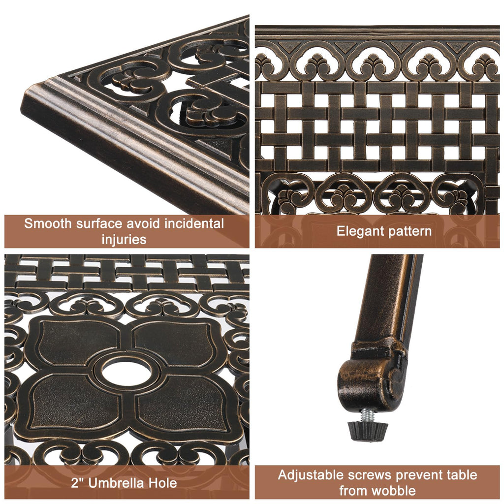 Cast Aluminum Patio Bar Table, 42" Height High Top Outdoor Bar Table with Umbrella Hole, Pub Height Bistro Square