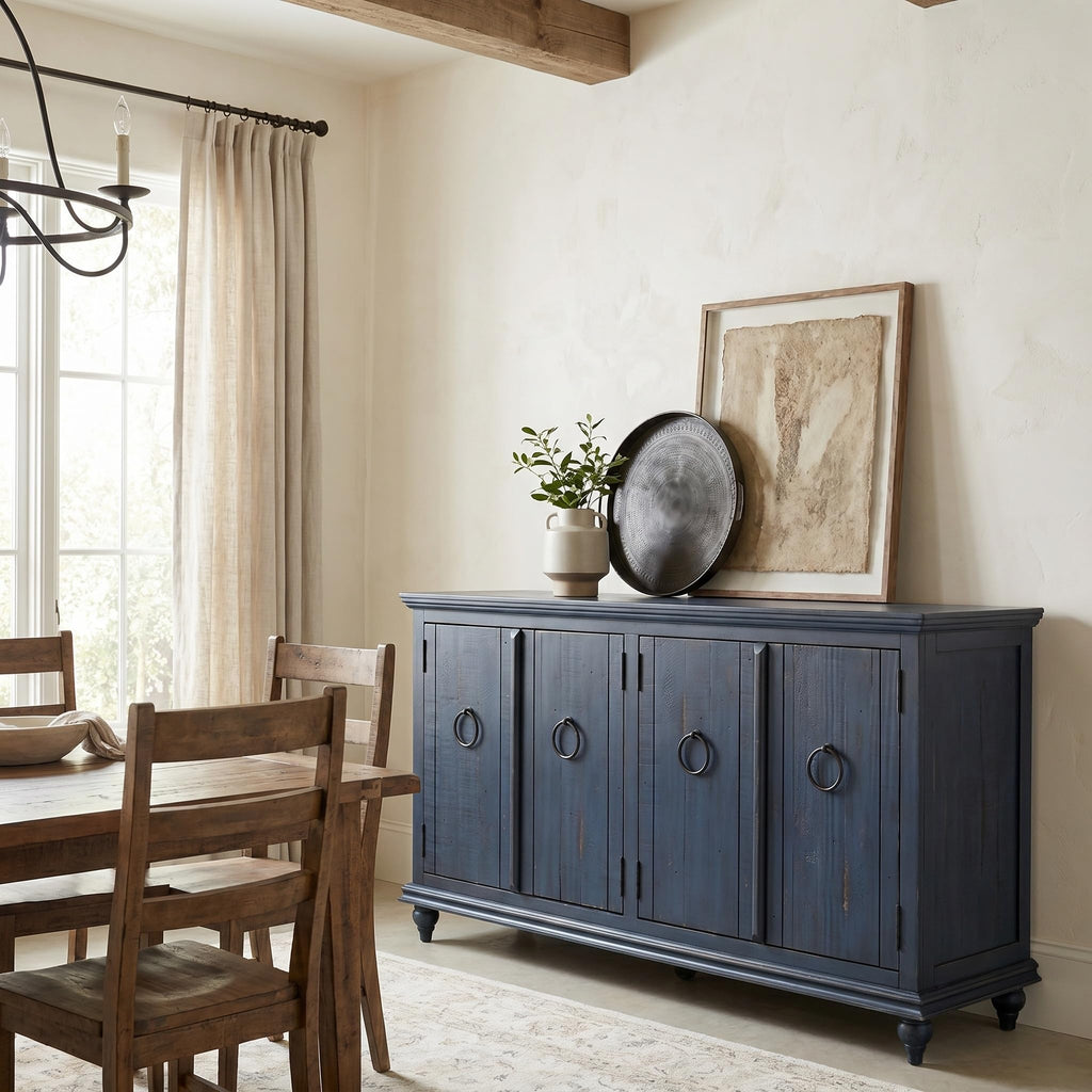 Garden District 65" Solid Wood TV Stand, Rustic Blue