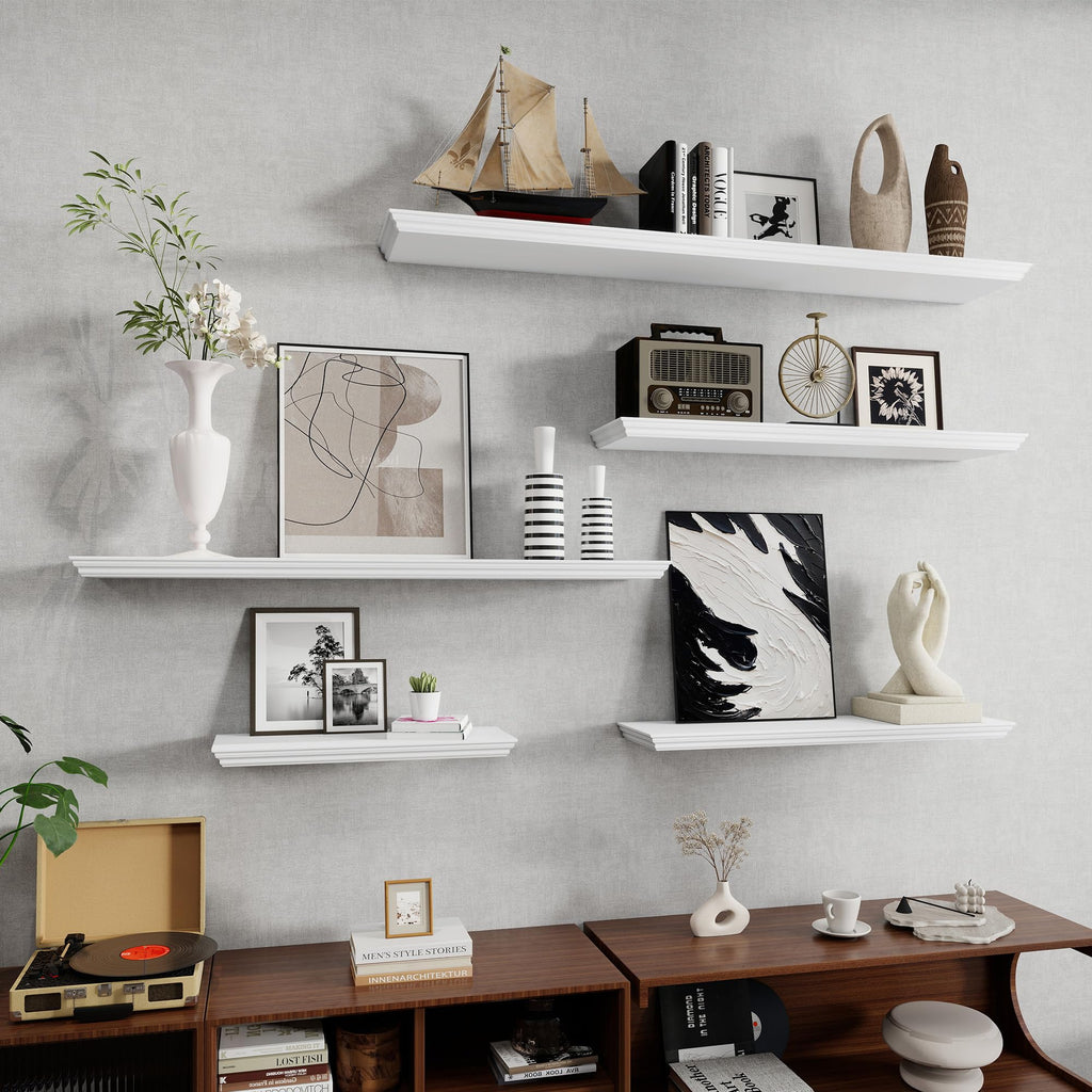 Floating Shelves 40 Inch Long, 9.3 Inch Deep Classic Crown Molding Floating Shelves for Wall, Rustic Wooden Shelves