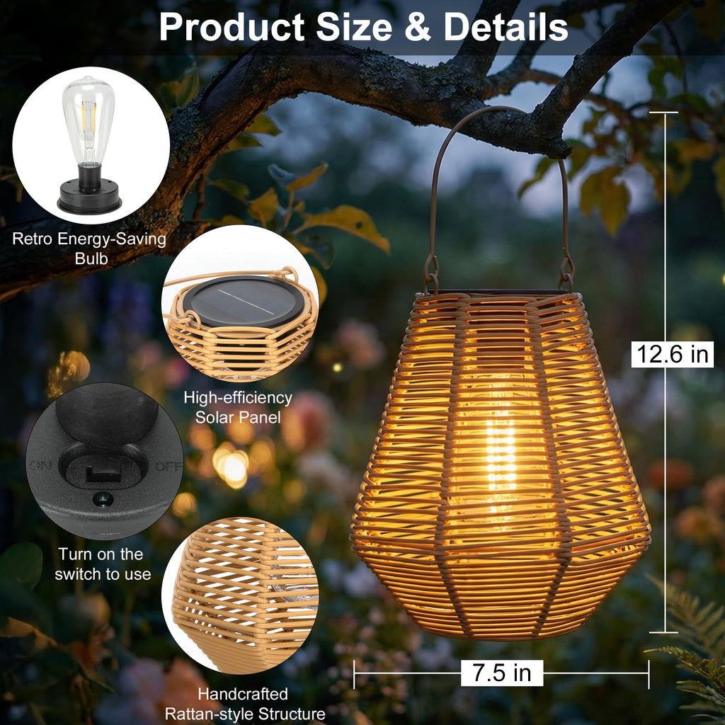 Solar Lantern Outdoor Waterproof, 4 Pack Rattan Hanging Lights