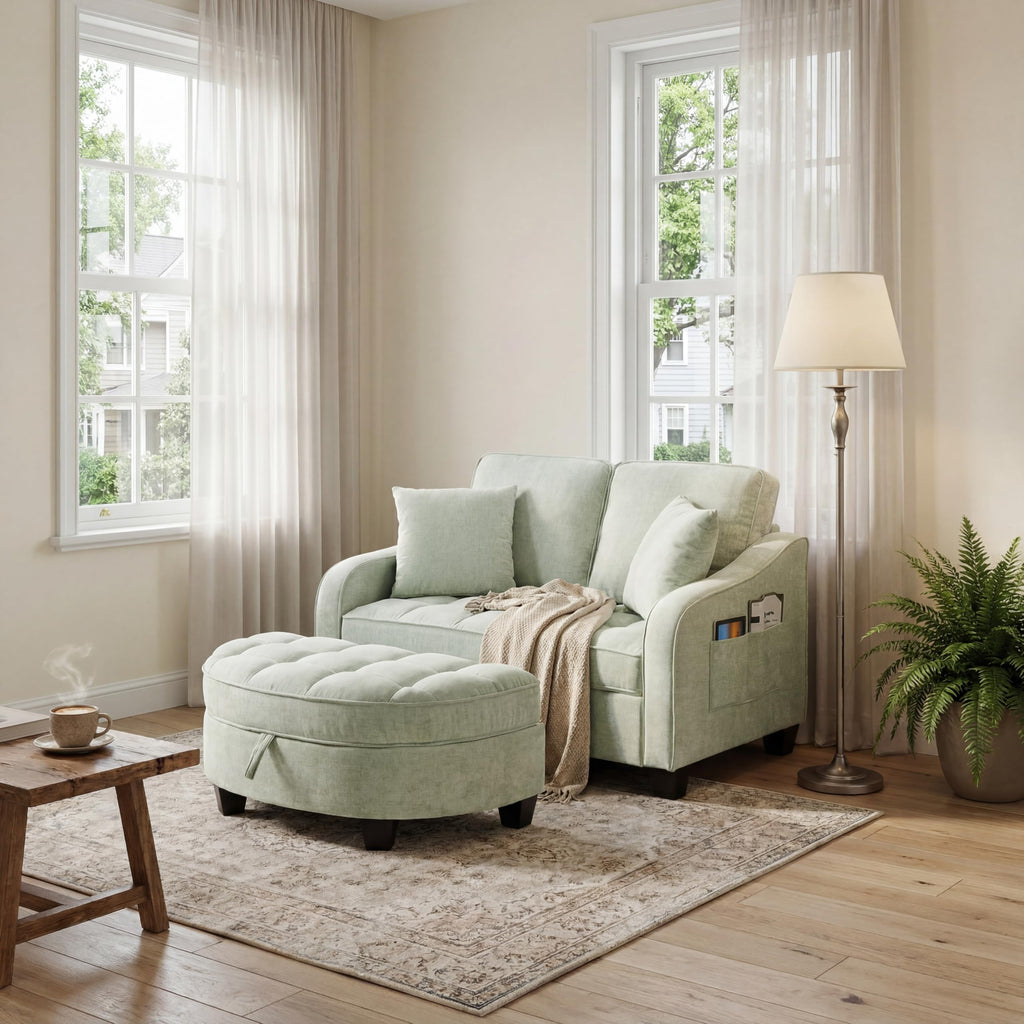 Chenille Tufted Loveseat Sofa and Ottoman Set